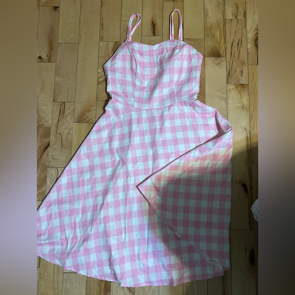 Pink Gingham Midi Dress